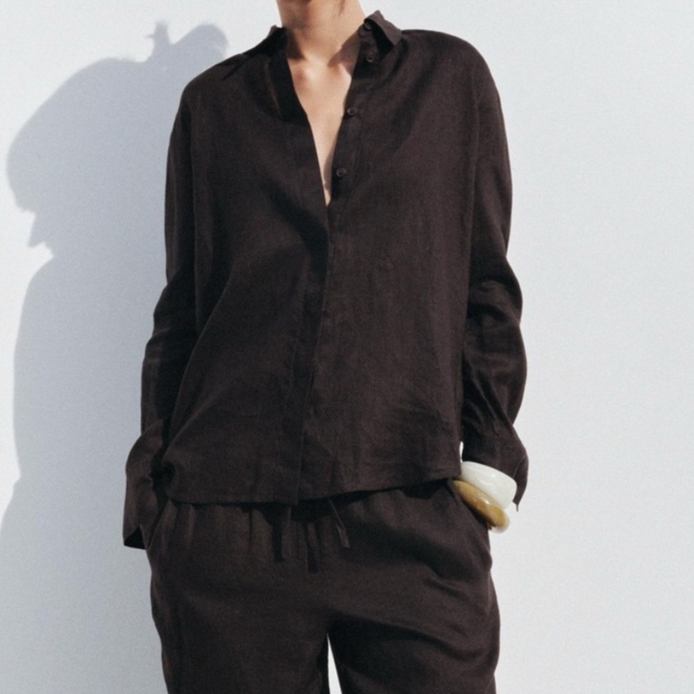 Zara Chocolate Brown Linen Button down shirt